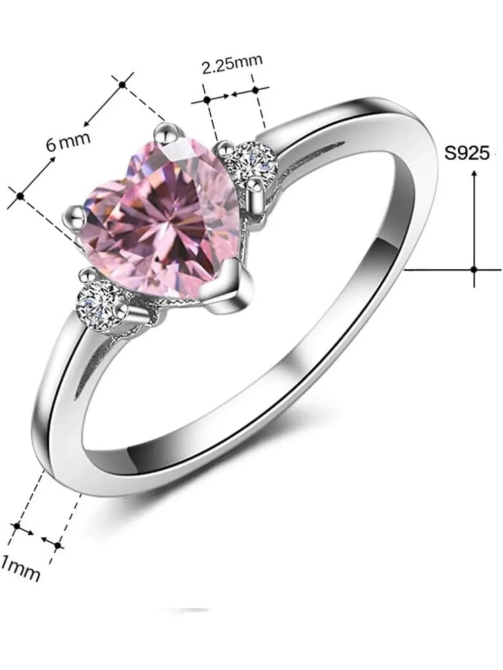 Sterling Silver Heart Shaped White Opal Engagement Promise Ring - Size Options